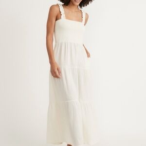 Marine Layer Selene Smocked Tiered Maxi Dress White M